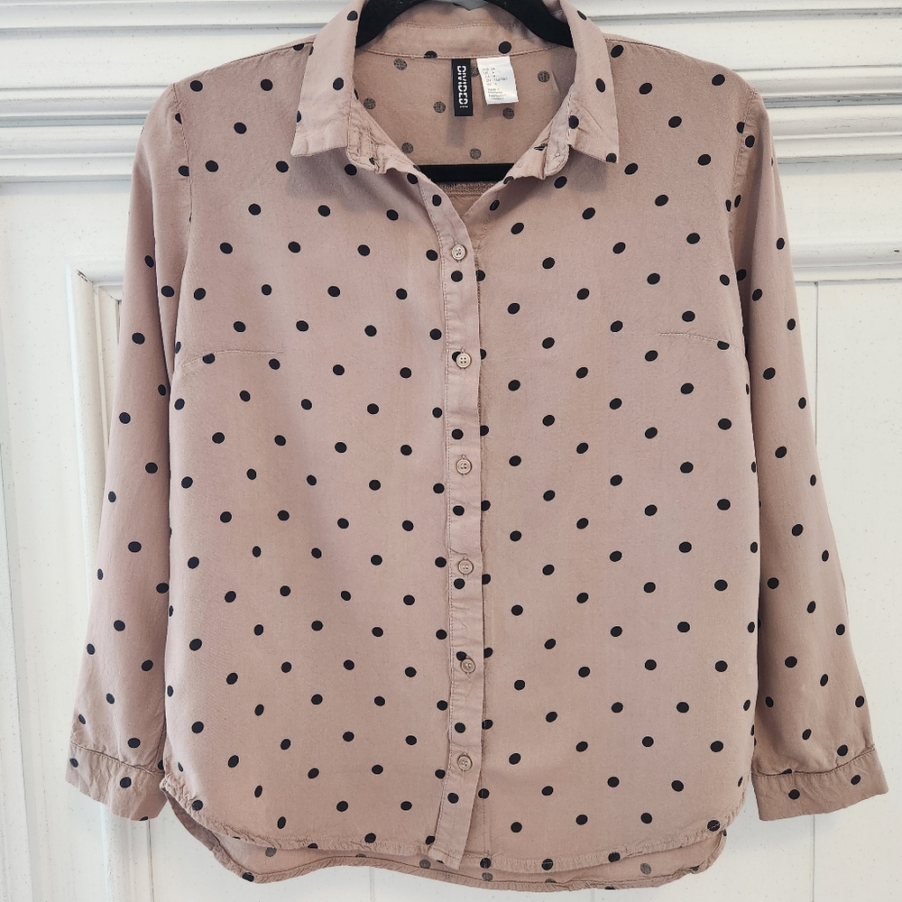 Divided by H&M Mauve & Black Polka Dot Blouse Size 4 - Picture 1 of 7